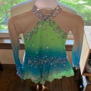Blue Green figure skating dress
